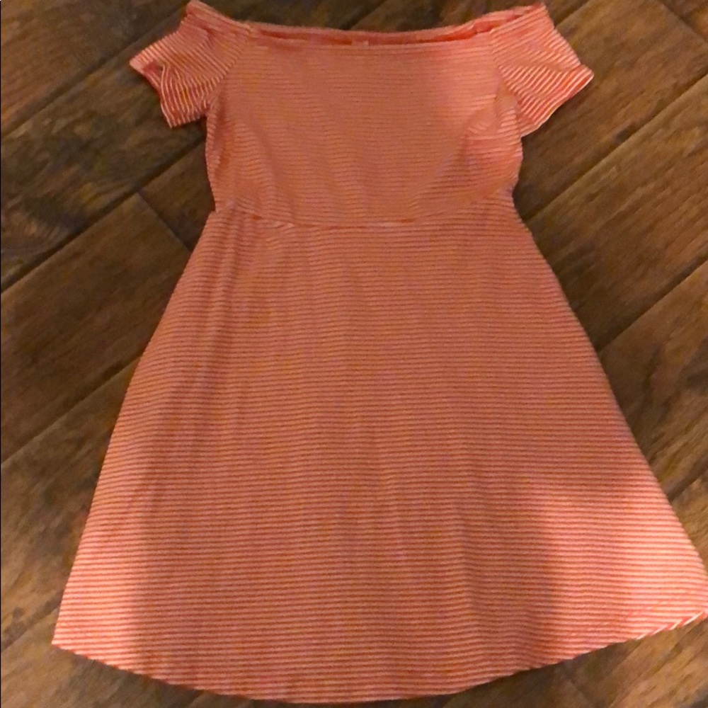 Orange/White stripped off the shoulder dress